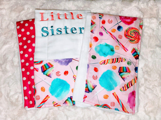 "Little Sister" Cotton Candy Burp Cloth