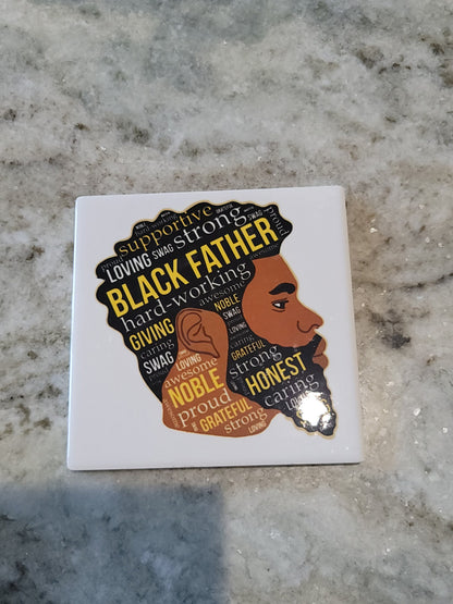 Ceramic Coaster Set, 3 Piece Set, African American Fatherhood, Christmas Gift for Him, Table Top Drink Protector, Sublimation, Housewarming