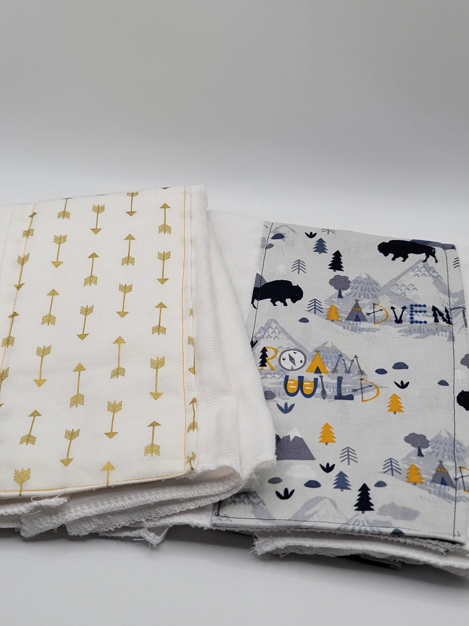 Arrow Wild Burp Cloth/ Gold and Blue Absorbent Towels/New Baby Gift/ Spill Clean Up Cloth/ Nursery Nappy/ 2-Piece Set/ Wild Buffalo Theme