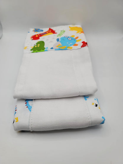 Dinosaur Roar Burp Cloths/ White Absorbent Towels/2 Piece Bundle Set/ New Parents Gift/ Toddler Clean Up Kit/ Play Date Accessories/