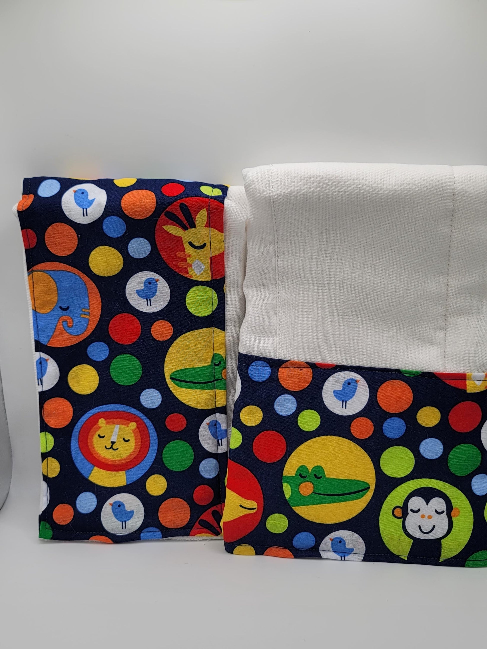 Zoo Animal Burp Cloth/ New Parents Gift/New Baby Gift/ Spill Clean Up Cloth/ Nursery Nappy/ 2-Piece Set/ Animal Print/ Bag Essentials