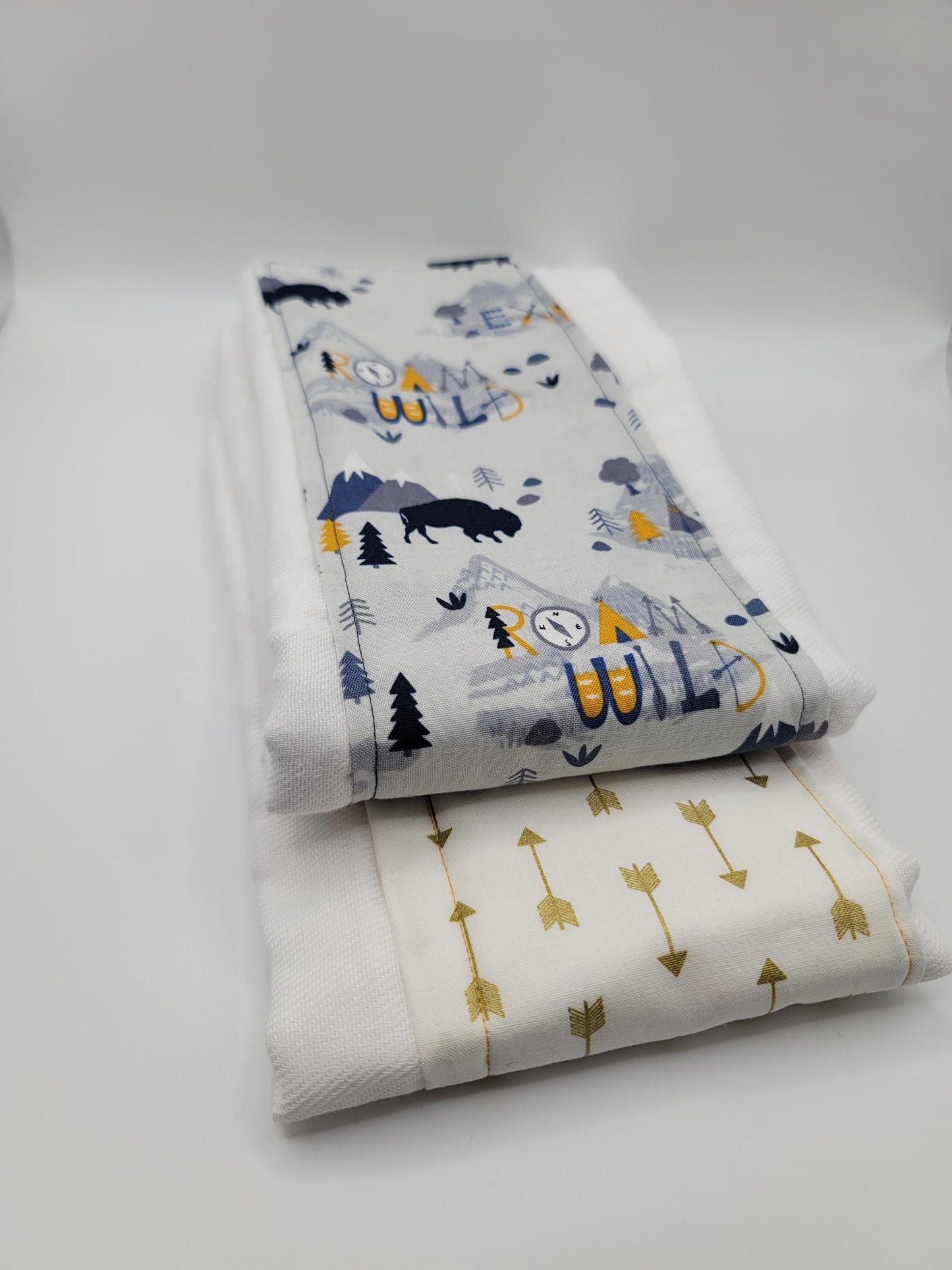 Arrow Wild Burp Cloth/ Gold and Blue Absorbent Towels/New Baby Gift/ Spill Clean Up Cloth/ Nursery Nappy/ 2-Piece Set/ Wild Buffalo Theme