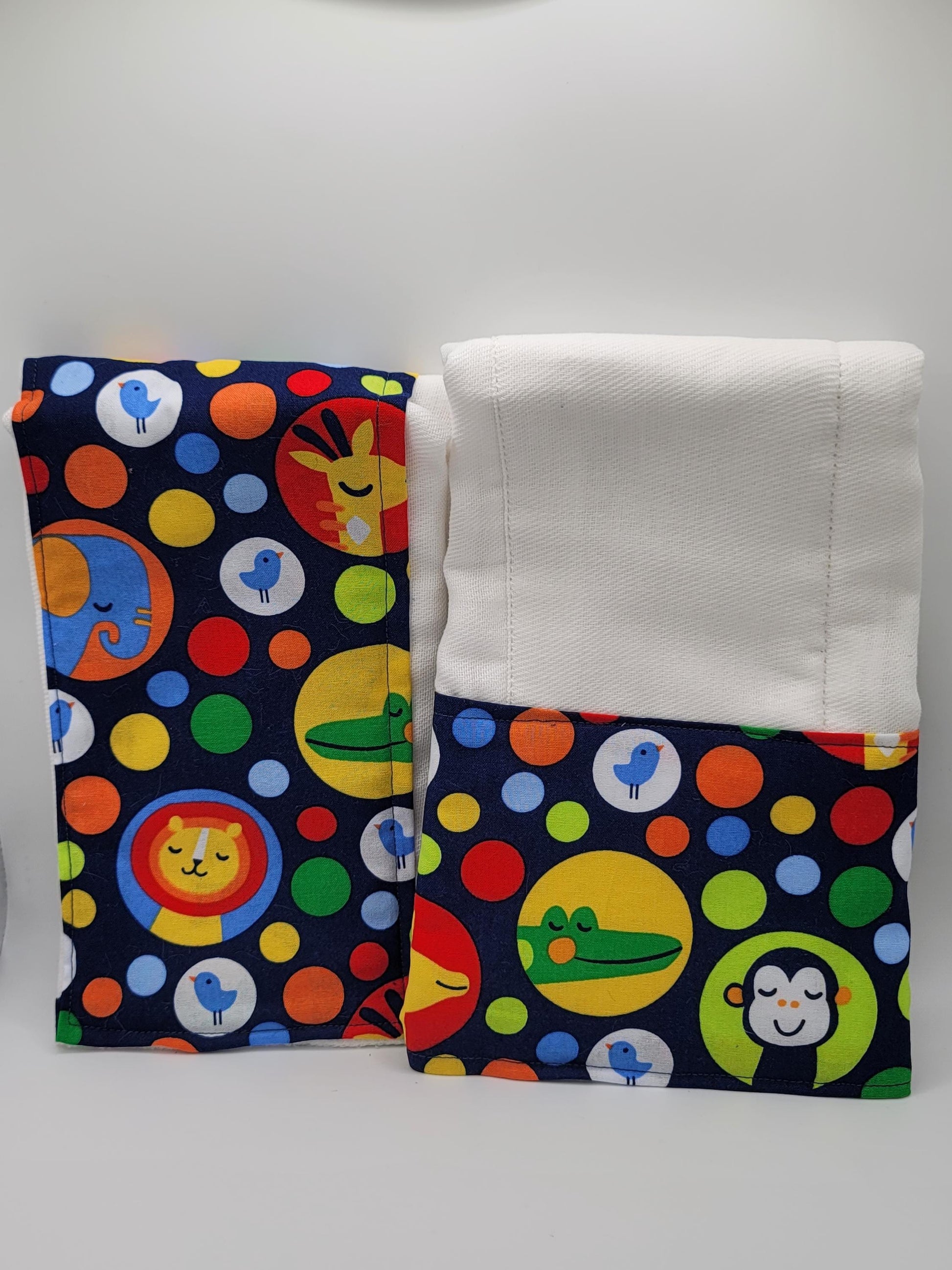 Zoo Animal Burp Cloth/ New Parents Gift/New Baby Gift/ Spill Clean Up Cloth/ Nursery Nappy/ 2-Piece Set/ Animal Print/ Bag Essentials